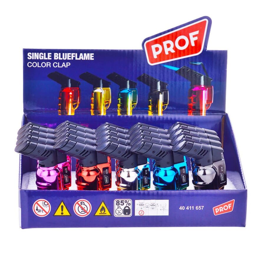 Prof Color Clap Résistant au Vent Flame Bleue Briquets (20pcs/présentoir)