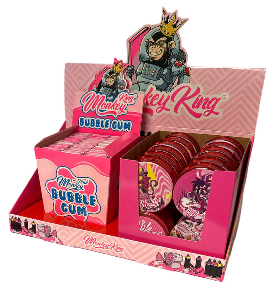 Monkey King Papiers à Rouler avec Filtres et Grinder Édition Bubblegum (48pcs/présentoir)