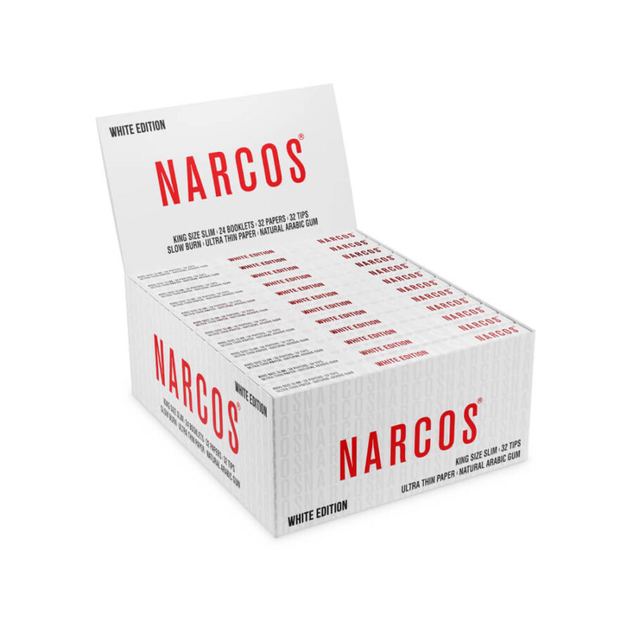 Narcos Papier à Rouler Blanc King Size Slim + Filtres (24pcs/présentoir)
