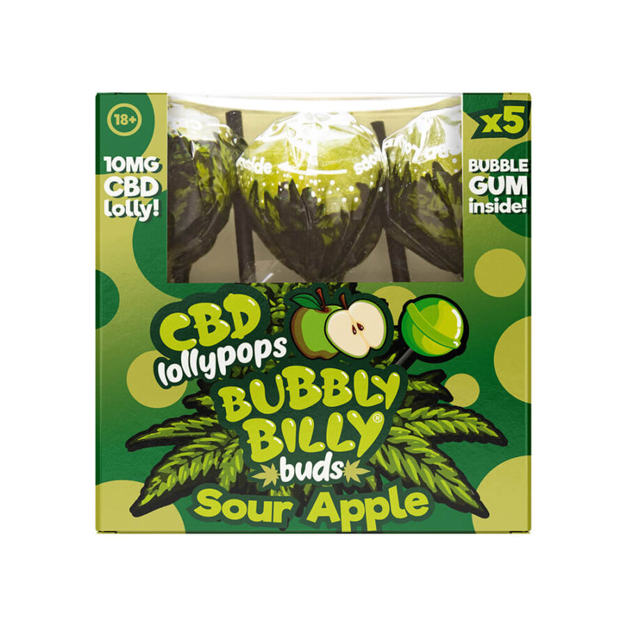 Bubbly Billy Buds CBD Lutscher Saurer Apfel 5 Stück pro Packung (12uds/présentoir)