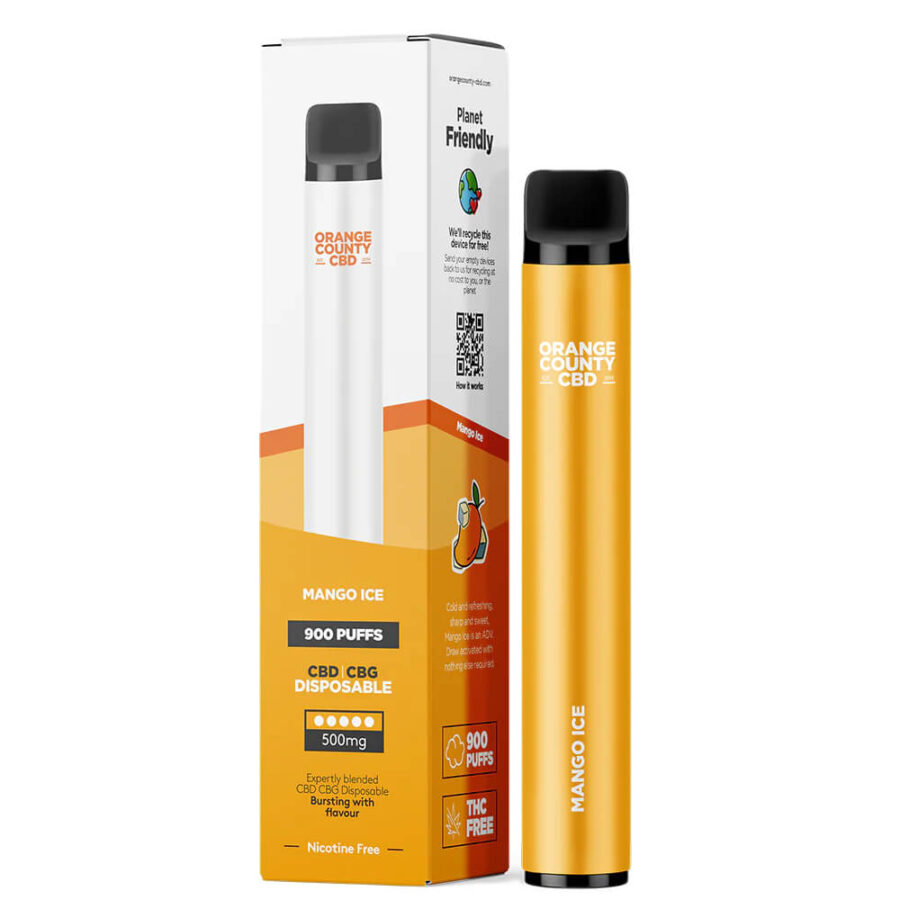 Vente en gros Orange County CBD 3ml Stylo à vape jetable 250 CBD + 250mg CBG Mango Ice (10pcs / affichage)