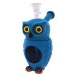 Bong en Verre-Silicone Hibou Bleu 16cm