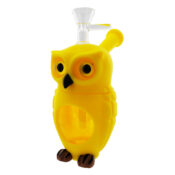 Bong en Verre-Silicone Hibou Jaune 16cm