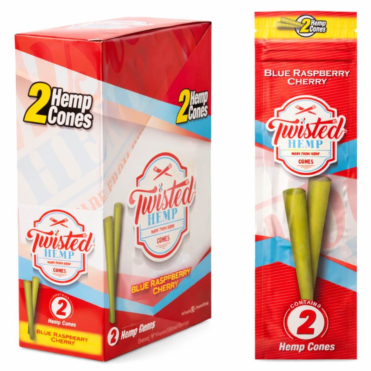 Cônes Twisted Hemp Blue Raspberry Cherry (présentoir de 10 pièces) Twisted Hemp Cones Blue Raspberry Cherry 10pcsdisplay