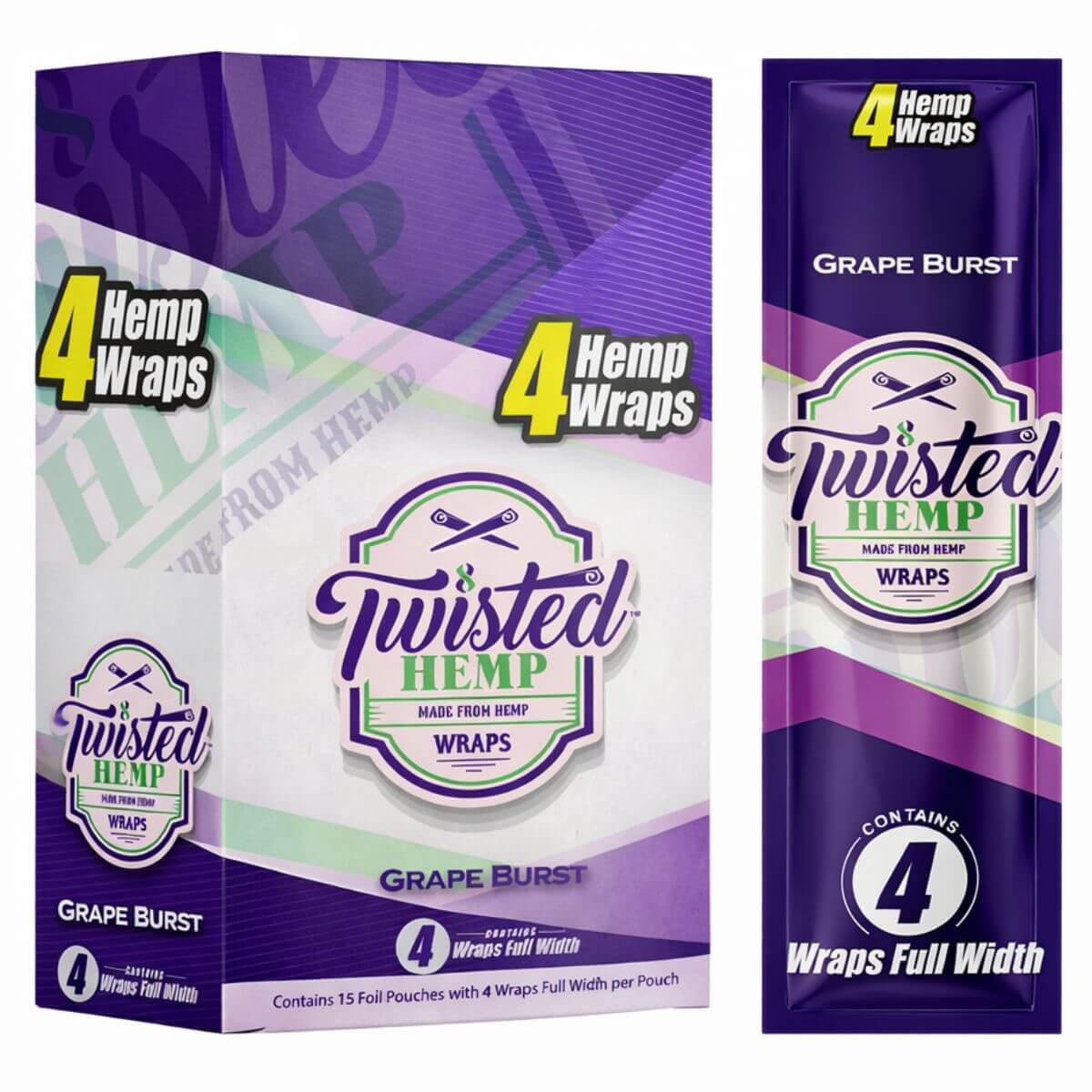 Twisted Hemp Wraps Grape Burst (présentoir de 15 pièces) Twisted Hemp Wraps Grape Burst 15pcsdisplay