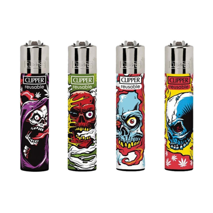 Clipper Lighters Classic Weed Skulls (24pcs/présentoir)