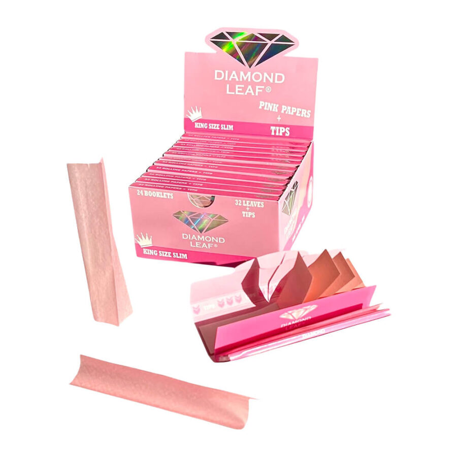 Feuilles à rouler colorées Diamond Leaf King Size Slim Rose (24pcs:présentoir)