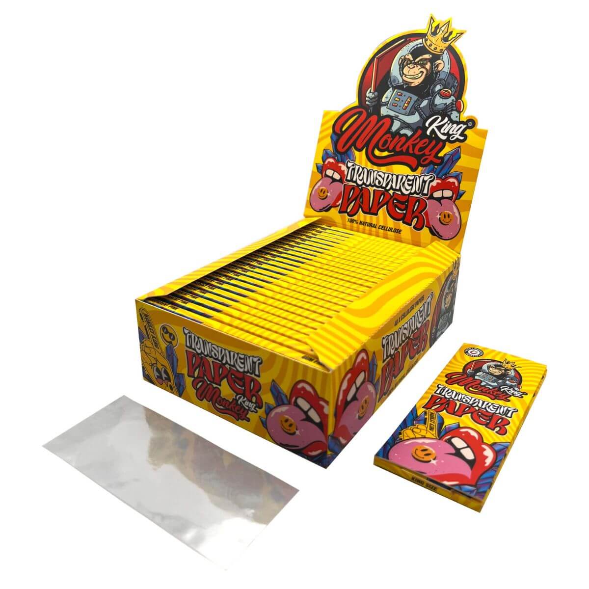 Monkey-King-transparent-Rose-papier-cellulose-100%-naturel-(24piecespresentoir) Monkey King Transparent Pink 100 Natural Cellulose Paper 24pcsdisplay