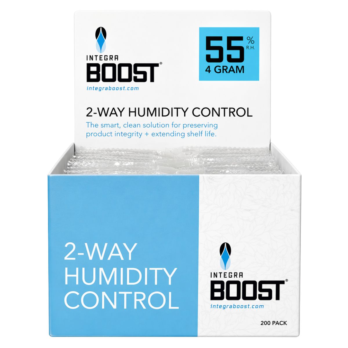 Integra Boost 2-Way Contrôle de l’humidité 55% HR - 4 grammes (200pcs/présentoir) Integra Boost 2-Way Contrôle de l’humidité 55% HR - 4 grammes (200pcs/présentoir)