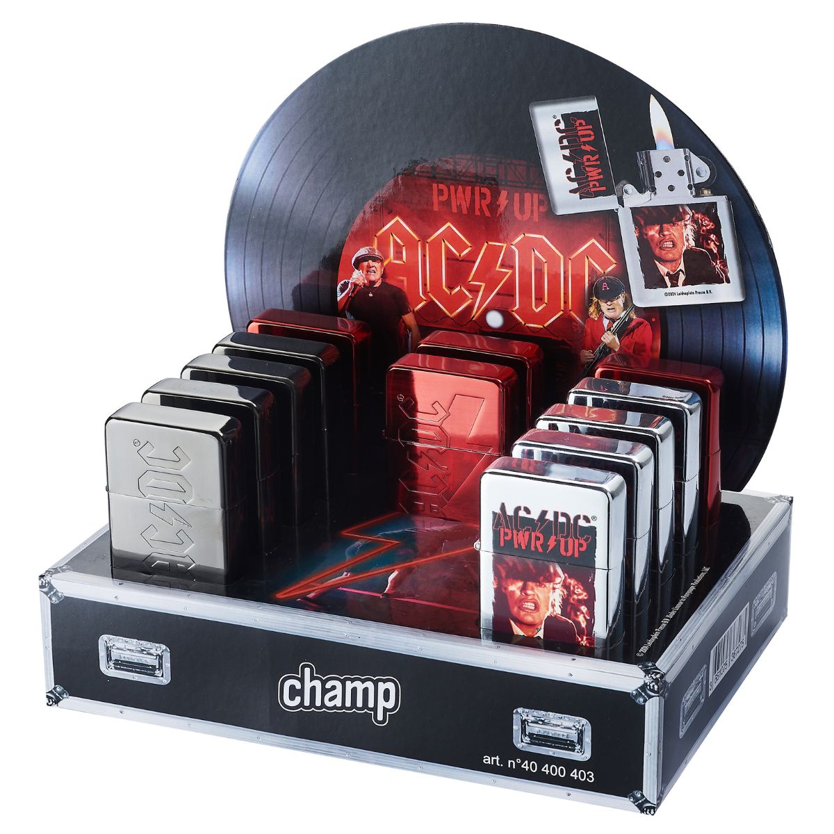 Champ High Briquet à pierre AC/DC WP (présentoir de 12 pièces) Champ High Briquet à pierre AC/DC WP (présentoir de 12 pièces)