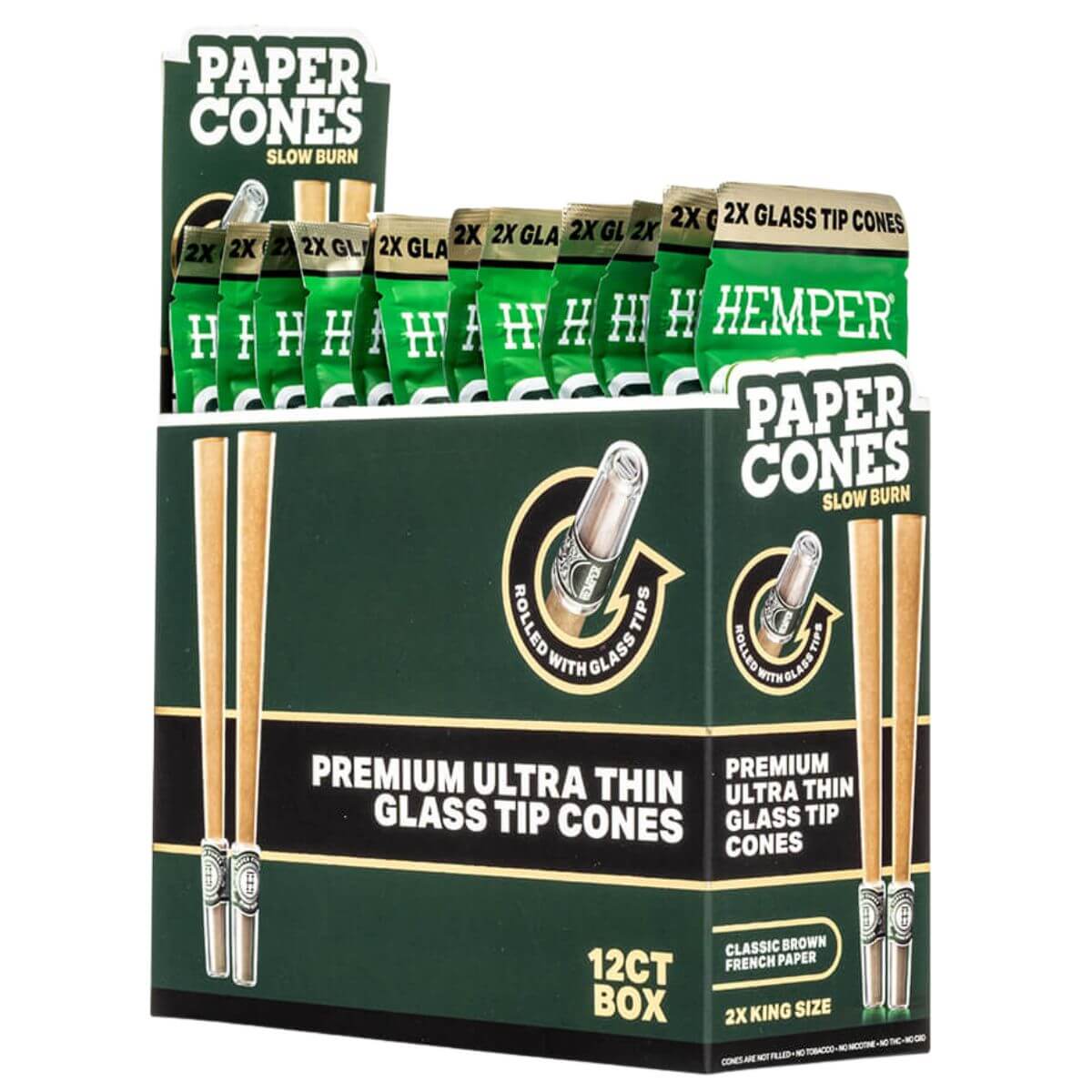 Hemper cônes en papier brun naturel King Size avec embout en verre (12 pcs/présentoir) Hemper cônes en papier brun naturel King Size avec embout en verre (12 pcs/présentoir)