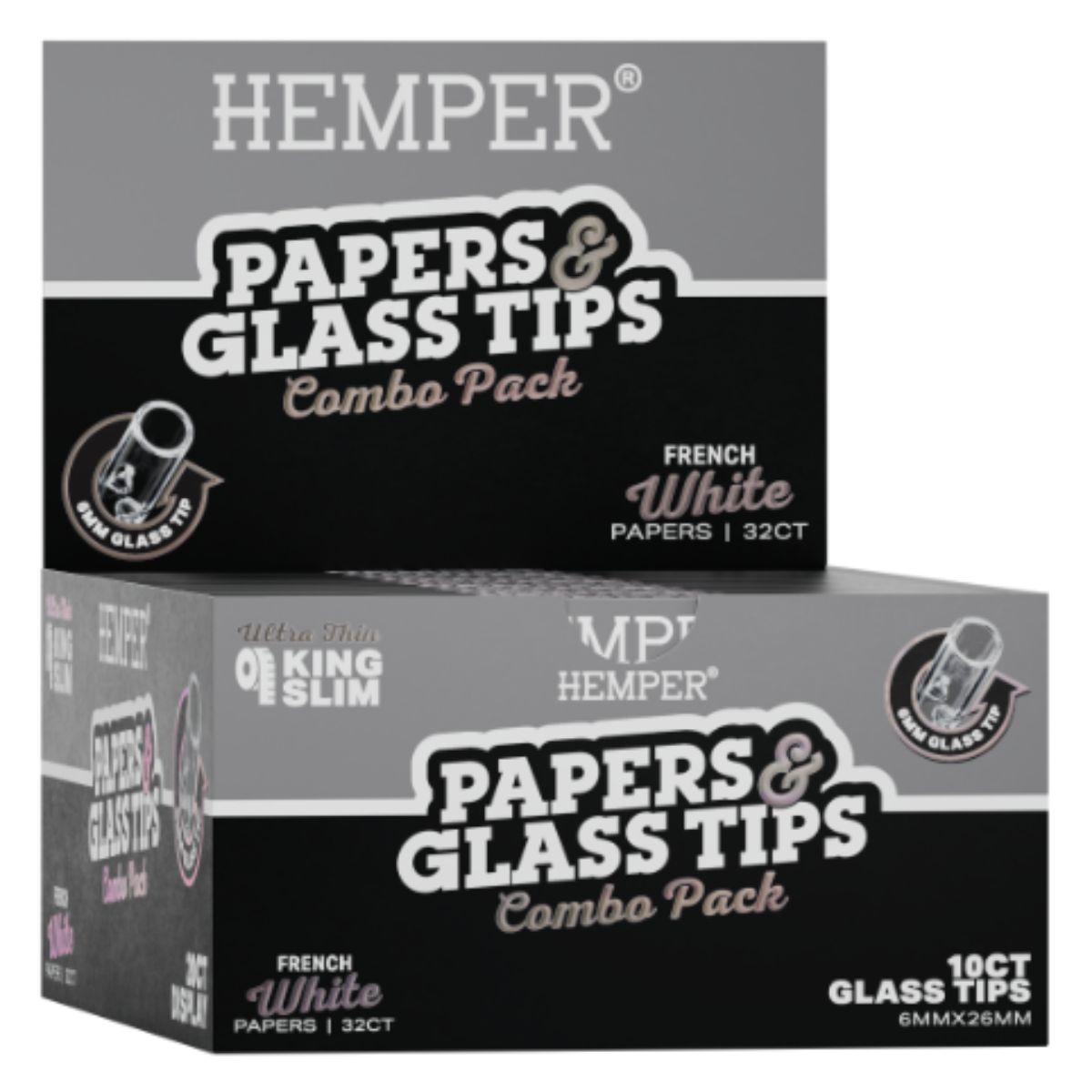 Hemper King Size Carnet de feuilles à rouler Classic White + filtres en verre (20 pcs/présentoir) 6 mm Hemper King Size Carnet de feuilles à rouler Classic White + filtres en verre (20 pcs/présentoir) 6 mm
