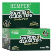 Hemper Carnet de feuilles à rouler King Size en papier brun naturel + filtres en verre (20 pc/présentoir) 6 mm