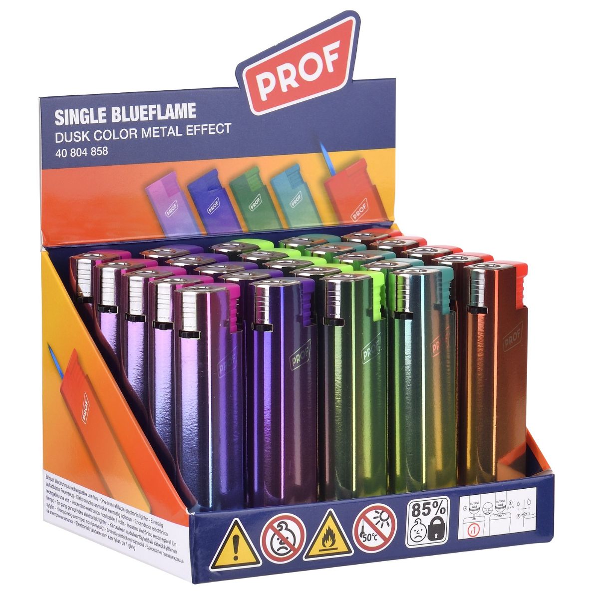 Prof Briquet jetflame effet métal coloris crépuscule (25 pcs/présentoir) Prof Briquet jetflame effet métal coloris crépuscule (25 pcs/présentoir)