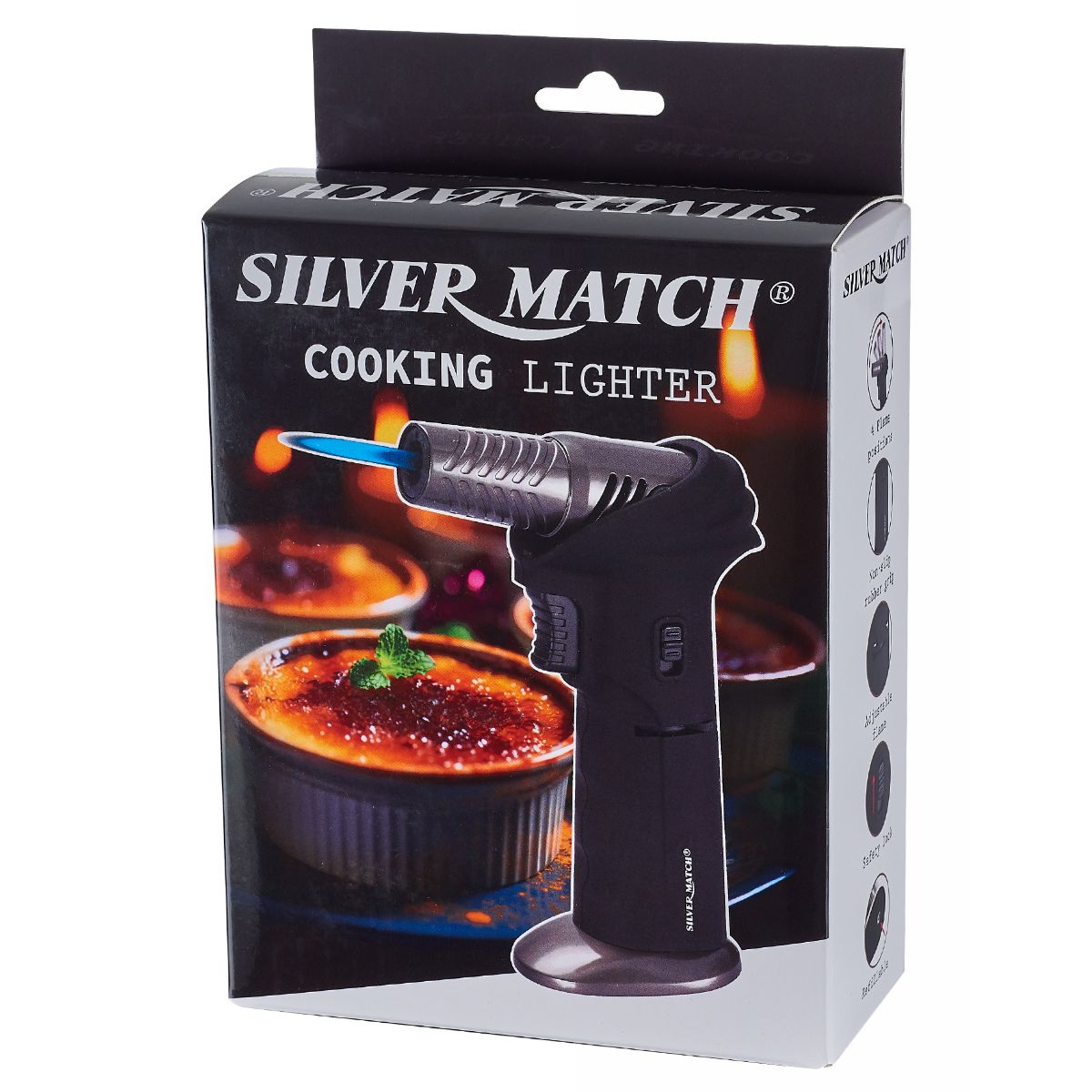 Silver Match Chalumeau à crème brûlée à tête rotative Silver Match Chalumeau à crème brûlée à tête rotative
