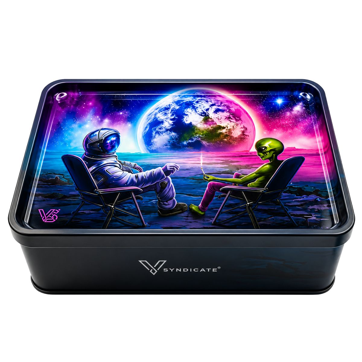V-Syndicate Syndicase Plus Plateau de Roulage Blunt Orbit avec Boîte de Rangement en Étain V-Syndicate Syndicase Plus Plateau de Roulage Blunt Orbit avec Boîte de Rangement en Étain